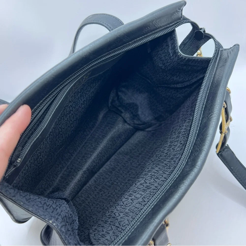 Authentic VERSACE Vintage Black Leather Zip Shoulder Bag Purse W/ Tassel